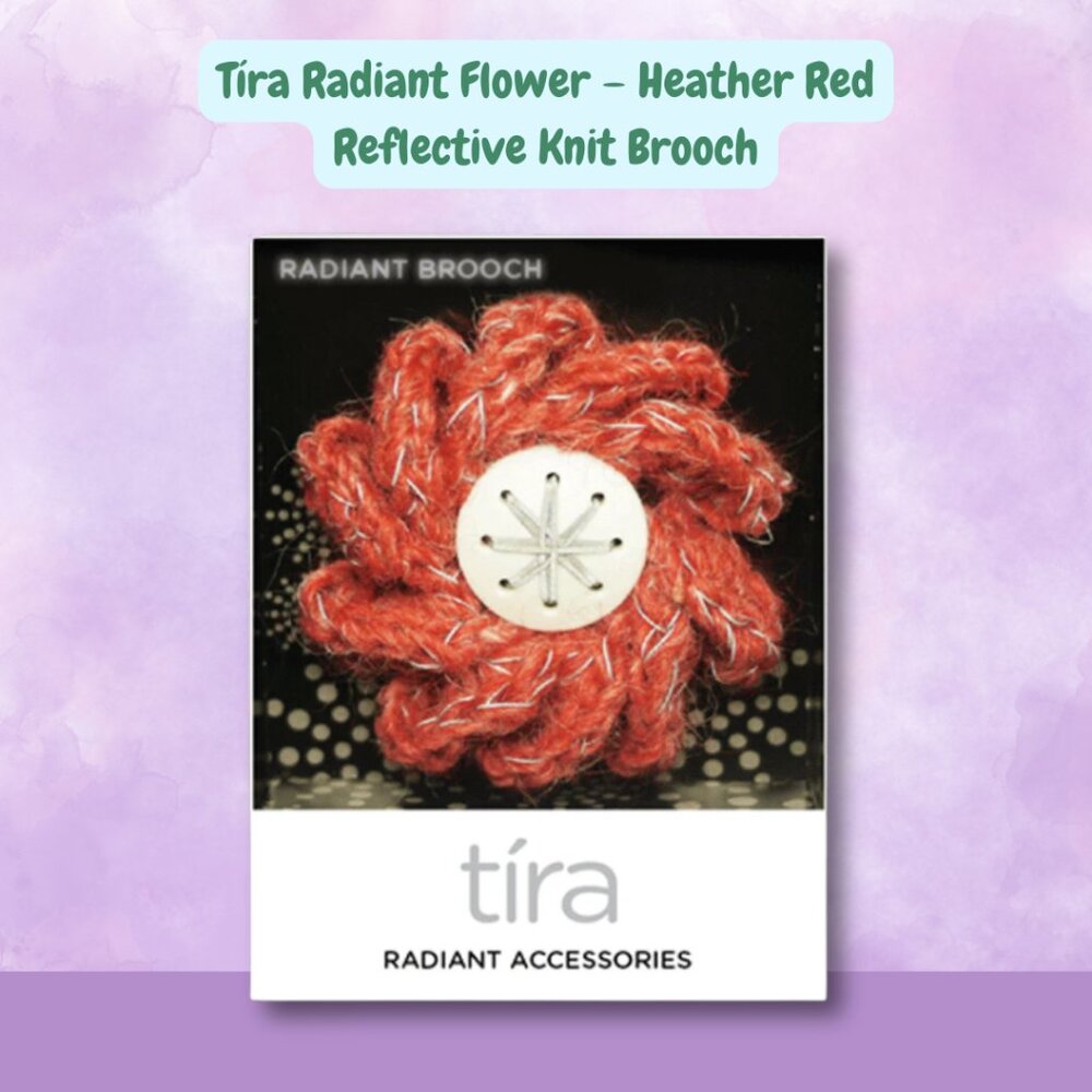 Tíra Radiant Flower – Heather Red – Reflective Knit Brooch